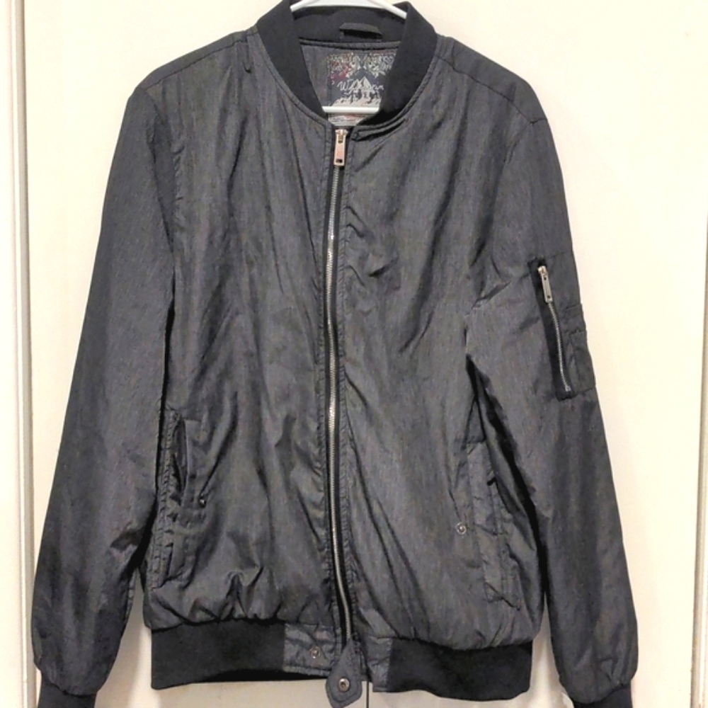 Whispering Smith Dark Grey Bomber w/ Sleeve Zipper Pocket and Interior Pocket